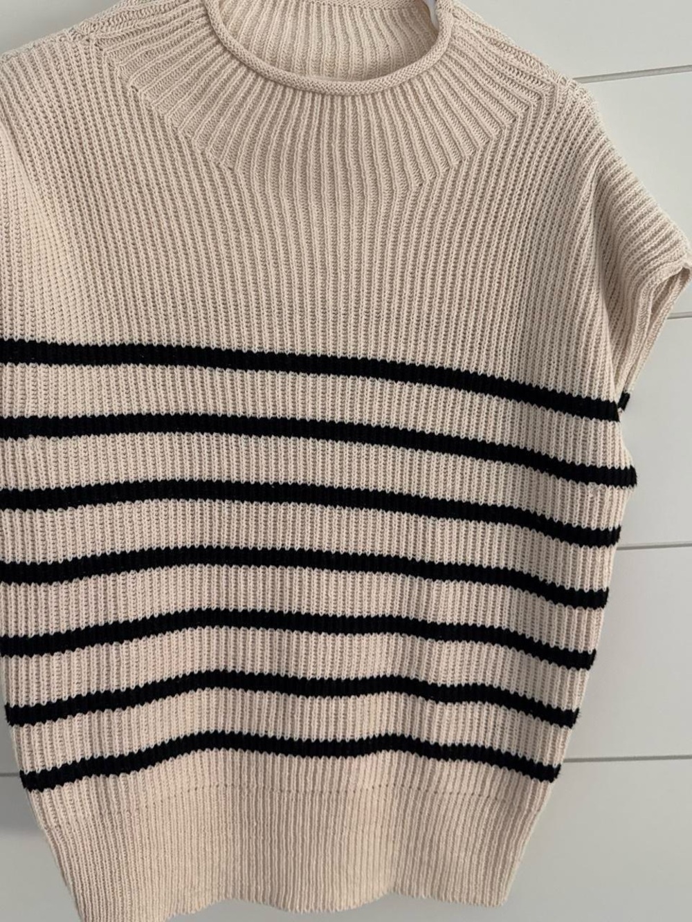 Le Lis Cream and Black Striped Cowl Neck Sweater